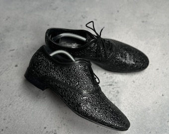 Eveet Made in Italy Textured Black Derby Shoes Vero Cuoio