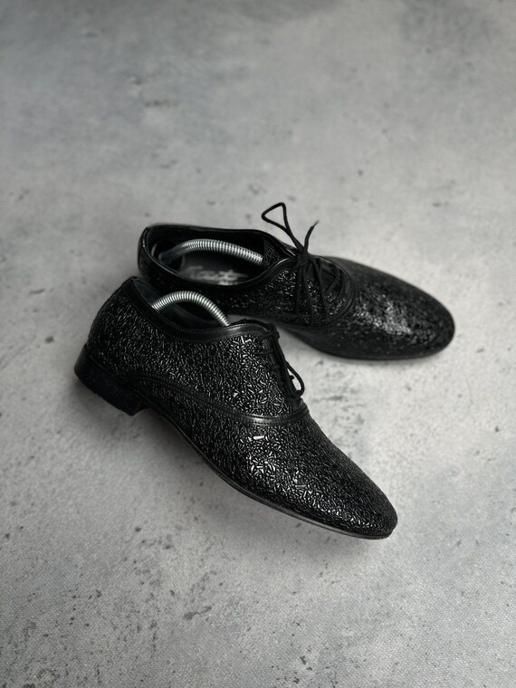 Eveet Made in Italy Textured Black Derby Shoes Vero Cuoio
