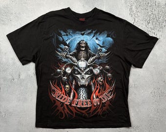 T-shirt BLK Skull Rebel - Crâne Noir Et Flamme Sur Fond Blanc - Taille L Homme