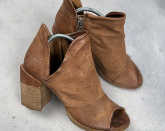 A.S.98 Airstep Venezia Leather Peep Toe Ankle Boots Heel 90s