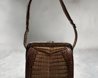 Vintage Genuine Crocodile Leather IVR Handbag Shoulder Bag Rare Archive