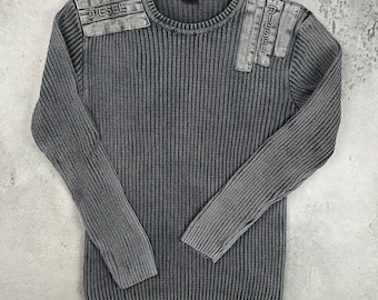 Jersey de punto acanalado Vintage Diesel K-Martin gris, archivo Y2K