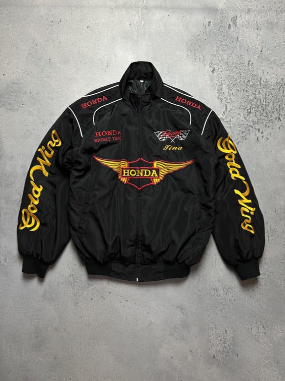 Racing Jacket Honda Gold Wing Vintage Black Moto Bomber Y2k