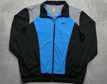 Nike vintage zwarte jas met ritssluiting en swoosh-logo y2k jaren 90 ritssluiting