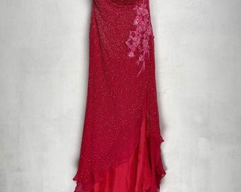 Robe de soirée bustier en soie ornée de perles Dolce Jovani Couture y2k