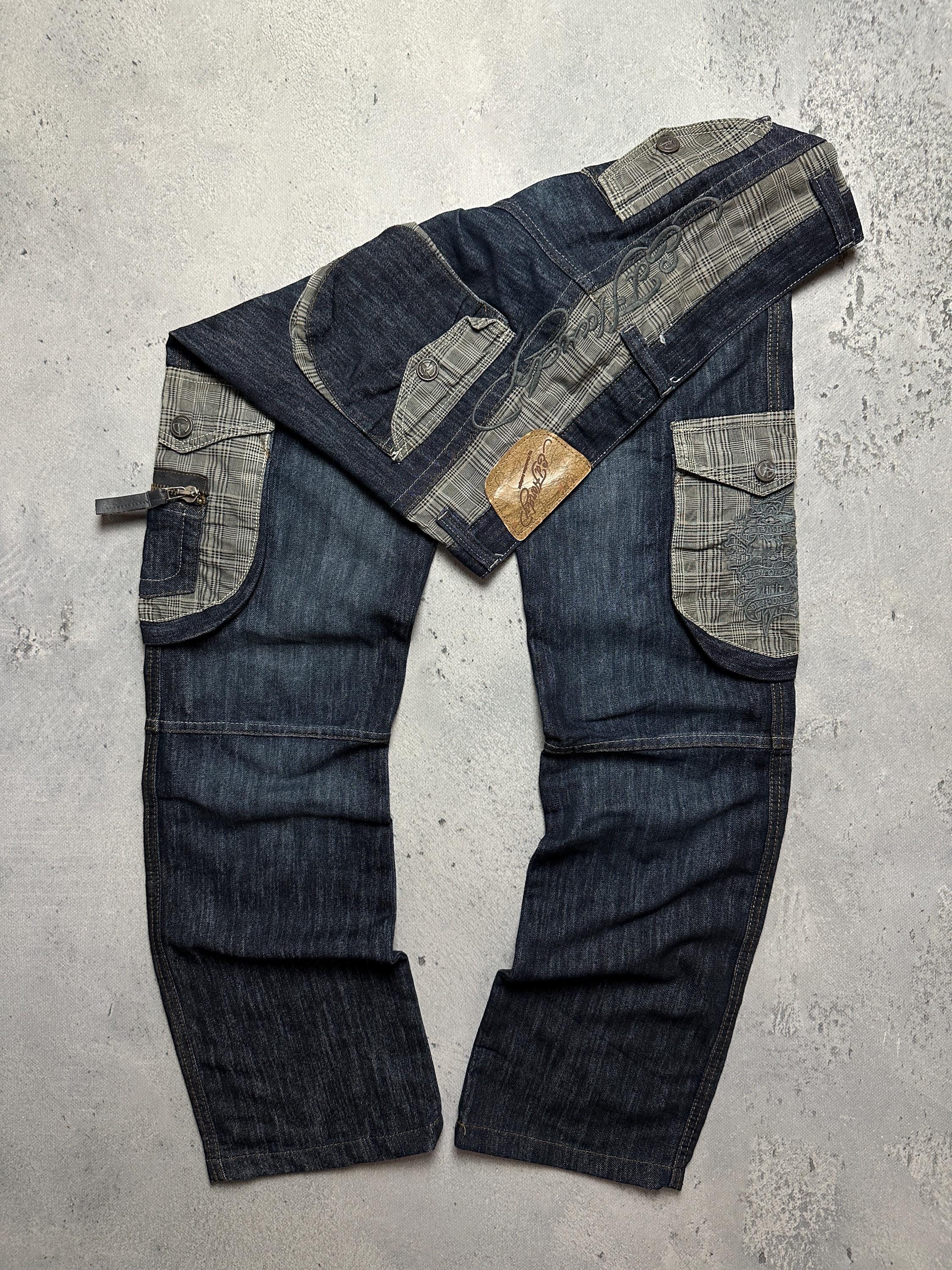 Ed Hardy y2k ジーンズ ダメージ加工 バギーデニム ウォッシュド