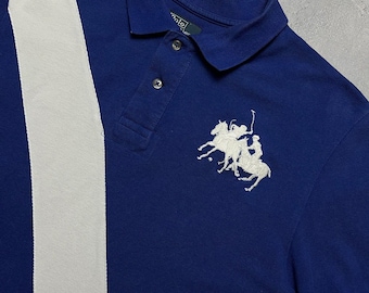 90S Vintage Polo Ralph Lauren Big Logo Pony Striped #3 Blue White