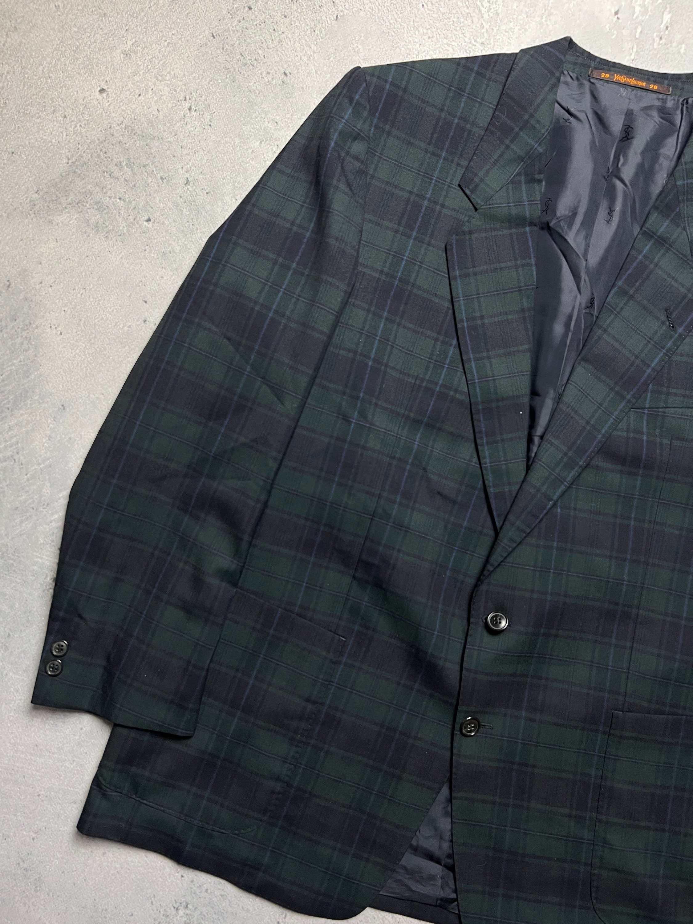 【超希少】イヴサンローラン パイピングブレザー ビンテージ チェック ウール地 超希少】イヴサンローラン パイピングブレザー ビンテージ チェック