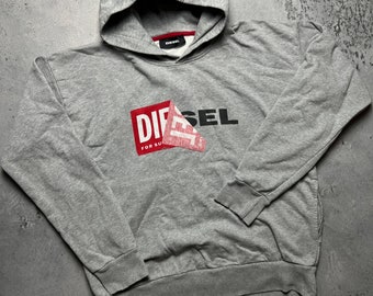 vintage Diesel - Sweat à capuche avec logo en forme de boîte Y2K effet vieilli