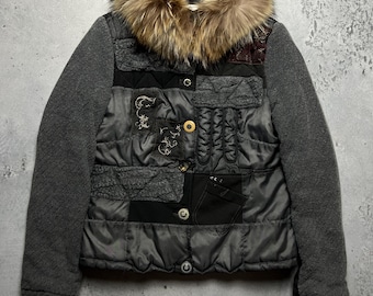 Elisa Cavaletti Fur Collar Patchwork Jacket, Made in Italy