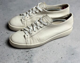 Santoni Vintage Crème Luxe Leren Sneakers Trainers Zeldzaam item