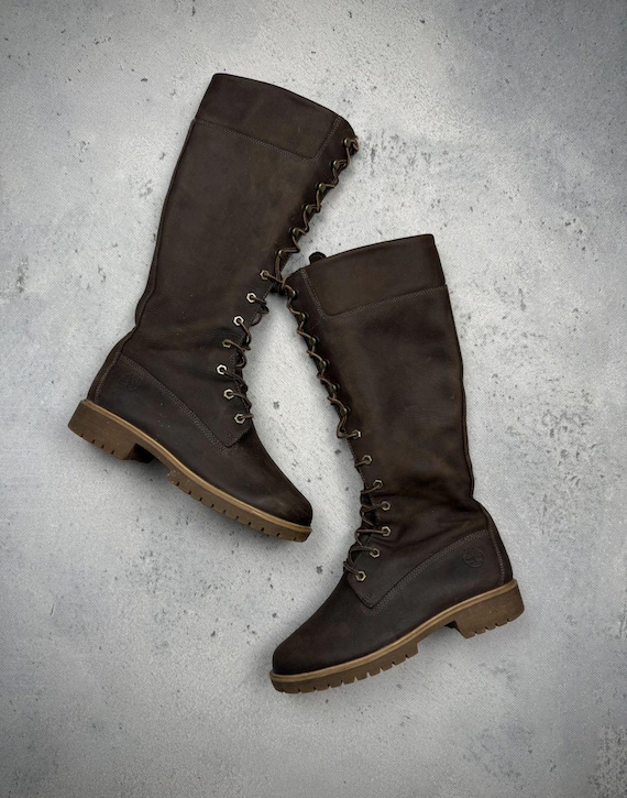 Vintage Timberland Tall Lace-up Leather Boots Brown Women display picture 3