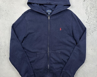 Polo Ralph Lauren Navy Zip Hoodie Red Pony Vintage Y2K