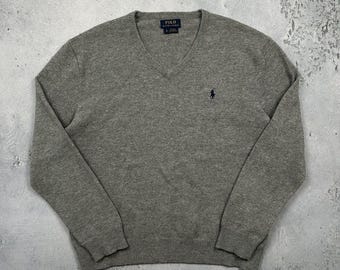 Polo Ralph Lauren grijze wollen trui met V-hals Italiaans garen jaren 00