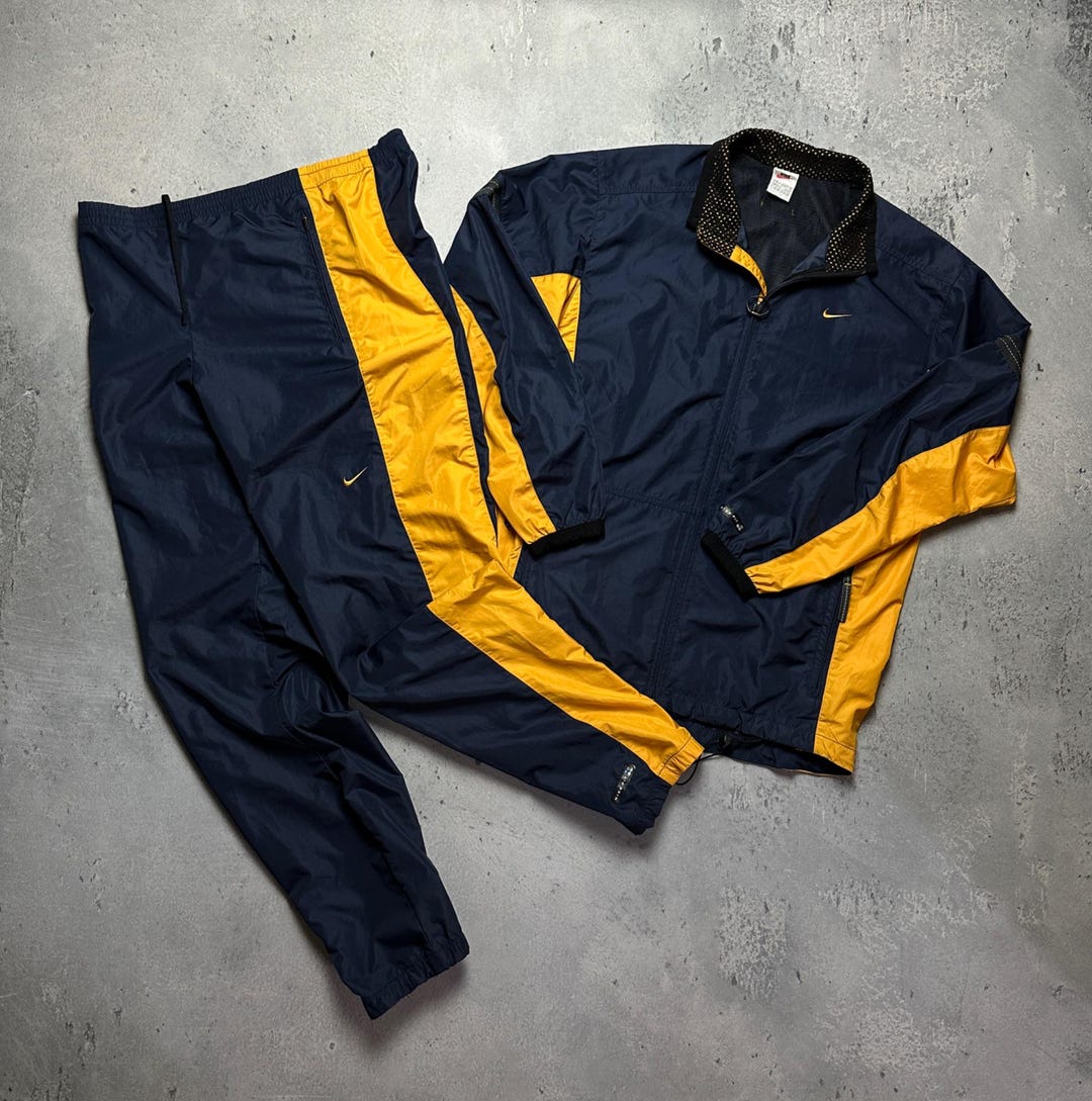 Rare Nike Mens Vintage Navy & Yellow Tracksuit Set Medium 90s 00s Drill ...