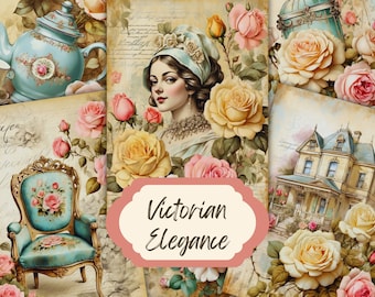 Hojas de collage de rosas victorianas para diario basura: efímeras shabby chic (descarga digital)