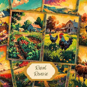 Watercolor Country Farm Junk Journal Printable Pages, Farm House Junk Journal Kit, Ranch Junk Journal Paper, Digital Collage Sheet
