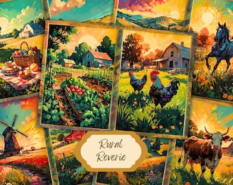 Watercolor Farmhouse Junk Journal Pages: Country Collage (Digital Download)