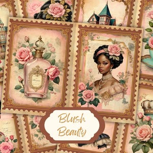 Kit di diario vintage antico e vittoriano per donne africane, stampabile, carta per scrapbooking floreale shabby chic, collage di effimeri