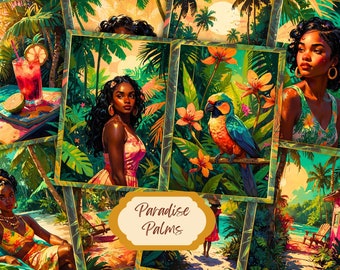 Tropical Summer Junk Journal Kit: Black Women Ephemera (Printable)