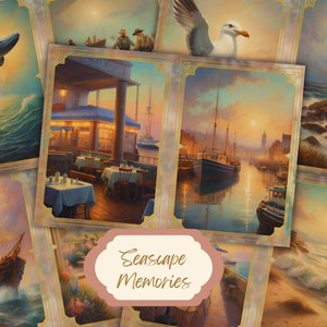 Lot de scrapbooking nautique maritime vintage numérique : images côtières éphémères imprimables de la mer pour décoration de plage shabby chic et journaux marins