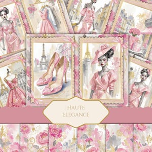 Paris Fashion Junk Journal Kit, digitale collage zwarte vrouw, roze elegante ephemera, plakboek afdrukbaar, haute couture esthetiek, rooskit.