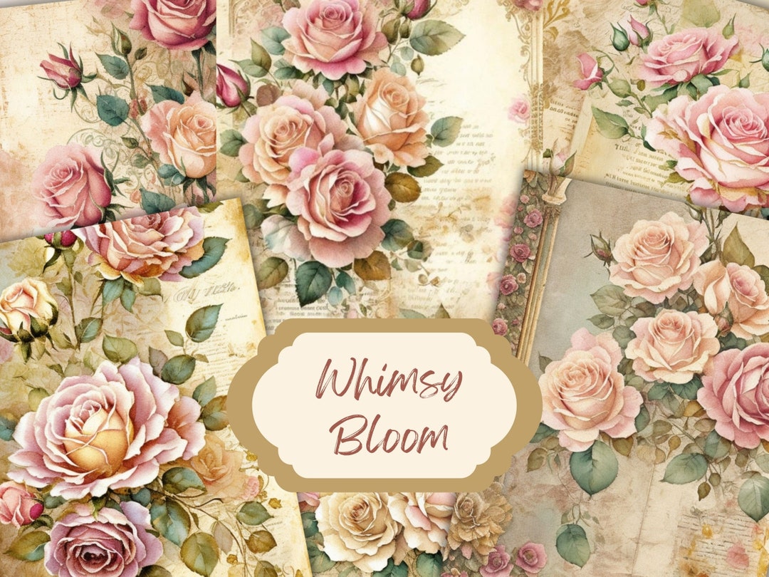 Whimsy Bloom Whimsy Bloom - Vintage Floral Watercolor Decoupage Kit | 20 Soft Pastel ...