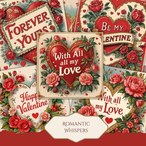 Kit digital vintage para el día de San Valentín: tarjetas románticas de amor, material efímero imprimible, descarga instantánea para álbumes de recortes, diarios basura y manualidades DIY