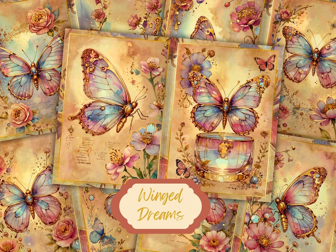 Watercolor Butterfly Junk Journal Kit Fantasy Butterfly Journal Pages ...