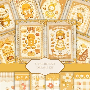 Kit de diário de confeitaria de gengibre kawaii – itens fofos em tons pastéis, folhas de colagem de culinária digital, páginas para impressão em JPG, tema de sobremesa doce