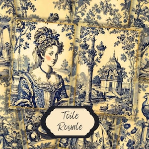 Vintage Toile de Jouy Digital Collage Kit | Blue French Printable Papers | Elegant DIY Craft Ephemera | Junk Journals & Scrapbooking Art.