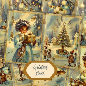Vintage Weihnachten Digital Collage Kit, Afroamerikaner Urlaub Scrapbook Seiten, druckbare Handwerk Ephemera, Retro Weihnachtskunst für Journals