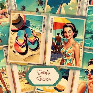 Vinatage Summer Women Retro Beach Junk Journal, Vintage Summer Junk Journal Kit, Imprimible, Artesanía de papel, Efímera, Páginas de collage, Álbum de recortes.