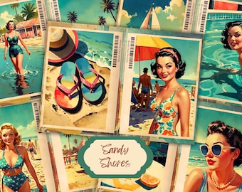 Vintage Summer Beach Junk Journal Kit: Retro Pin-Up Ephemera (Digital Download)
