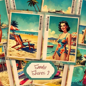 Vinatage Summer Women Retro Beach Junk Journal, Vintage Summer Junk Journal Kit, Imprimible, Artesanía de papel, Efímera, Páginas de collage, Álbum de recortes.