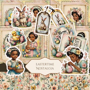Easter Junk Journal Kit Digital Download | Vintage Black Girl Ephemera | Printable Easter Scrapbook Pages & Tags for Junk Journaling
