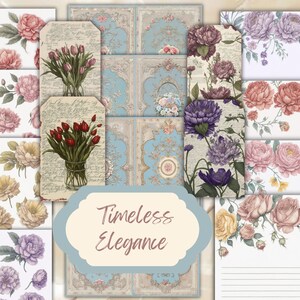 Floral Ephemera Digital Paper Pack: Shabby Chic Scrapbook Pages (Instant Download)