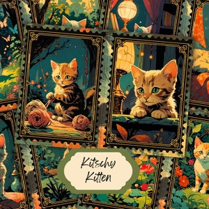 Kit de papeles de diario basura de gato, efímera de gatito, decoupage imprimible, medios mixtos, suministros de álbum de recortes, descarga instantánea, tarjetas Shabby Chic