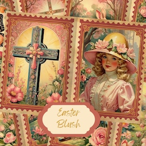 Rosa Schäbige Ostern Collage Seiten, Osterhase, Oster Ephemera, Junk Journal Printable, Junk Journal Kit, Ostern Blätter, Ostern Sammelalbum,