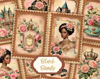 Victorian African Women Vintage Antique Junk Journal Kit Cards Printable, Journaling Shabby Chic Floral Scrapbook Paper, Ephemera Collage