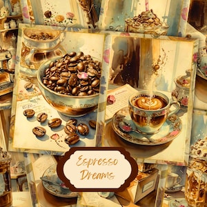Vintage Coffee Junk Journal Pages: Drinkware Collage (Digital Download)