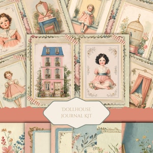 Vintage Puppenhaus Junk Journal Kit Printable | Digitale Puppe Ephemera | Shabby Chic Collage Blätter | Viktorianische Papierpuppen JPG