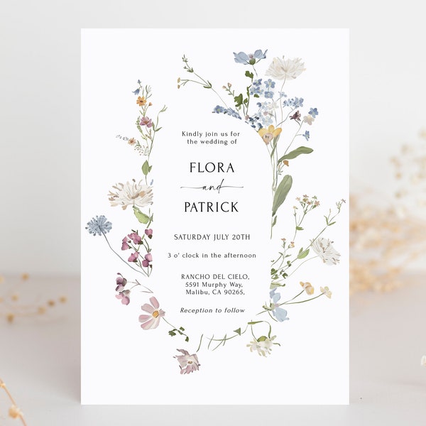 Wildflower Wedding Invitation Template - Etsy