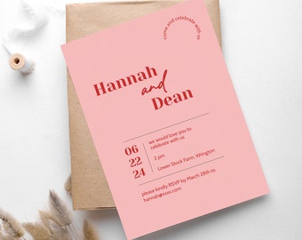 Pink and Red Wedding Invitation Template / Editable Modern Wedding ...