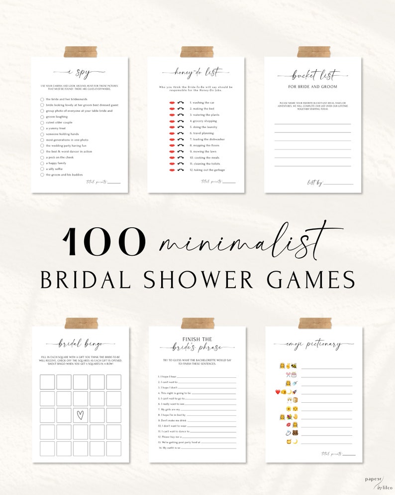 Bridal Shower Games Minimalist Wedding Shower Games Etsy