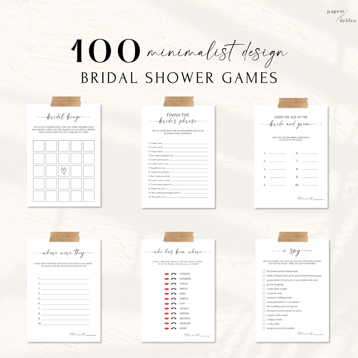 Bridal Shower Games, Minimalist Wedding Shower Games, Printable Bridal