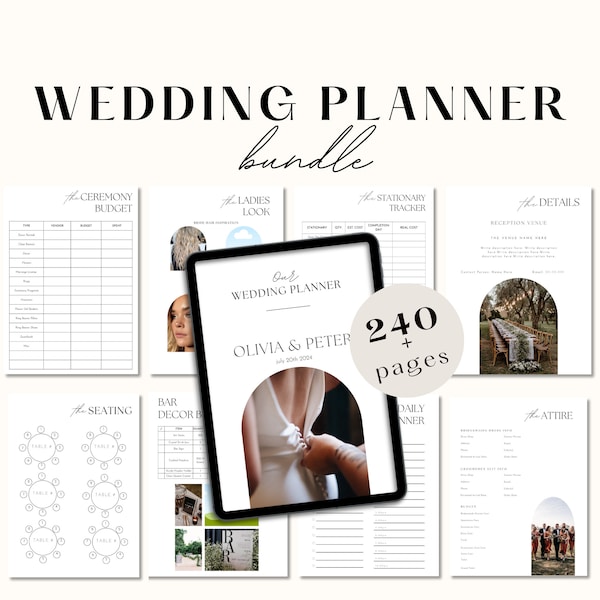 240+ pagina's trouwdag bindmiddel sjabloon, trouwdag coördinatie, trouwdag informatie, bruiloft reisplan, weddingplanner, Canva sjabloon