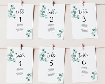 Minimalist Seating Chart Template, Eucalyptus Table Seating Chart Card, Printable Seating Plan, Hanging Greenery Seating Chart Wedding #EVE