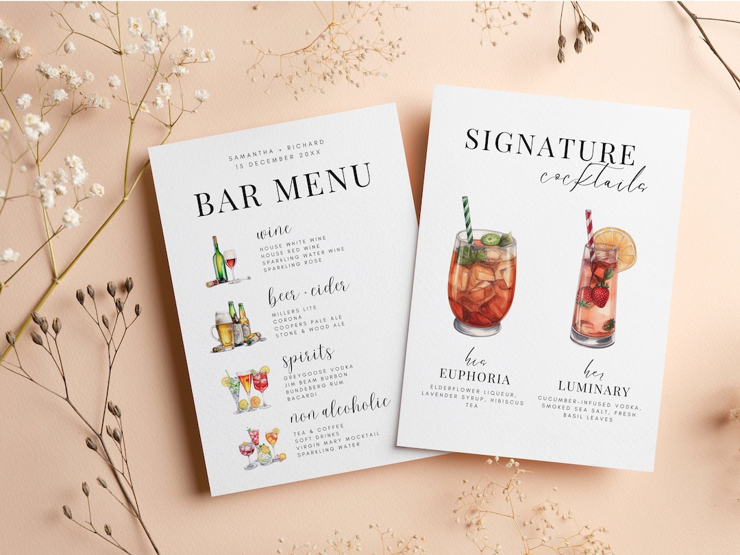 Signature Drink Sign Bar Menu Template Bundle - Etsy Australia