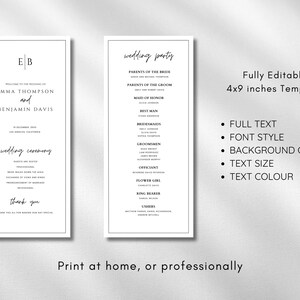 Minimalist Wedding Program Template Modern Order of Service image 6